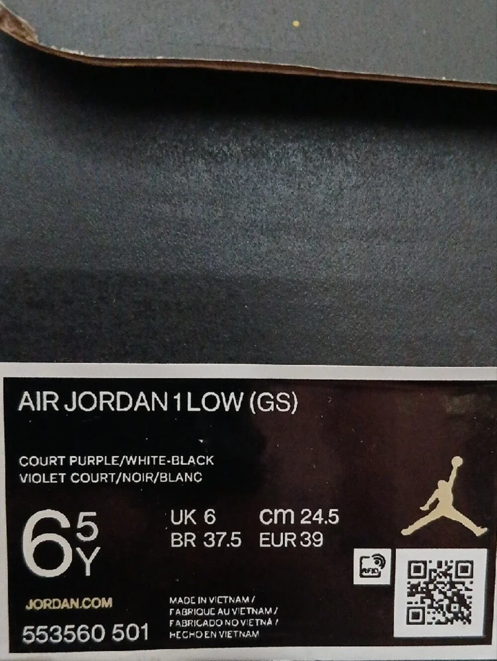 Nike Air Jordan 1 Retro Low Court Purple Black 553560-501 6.5Y